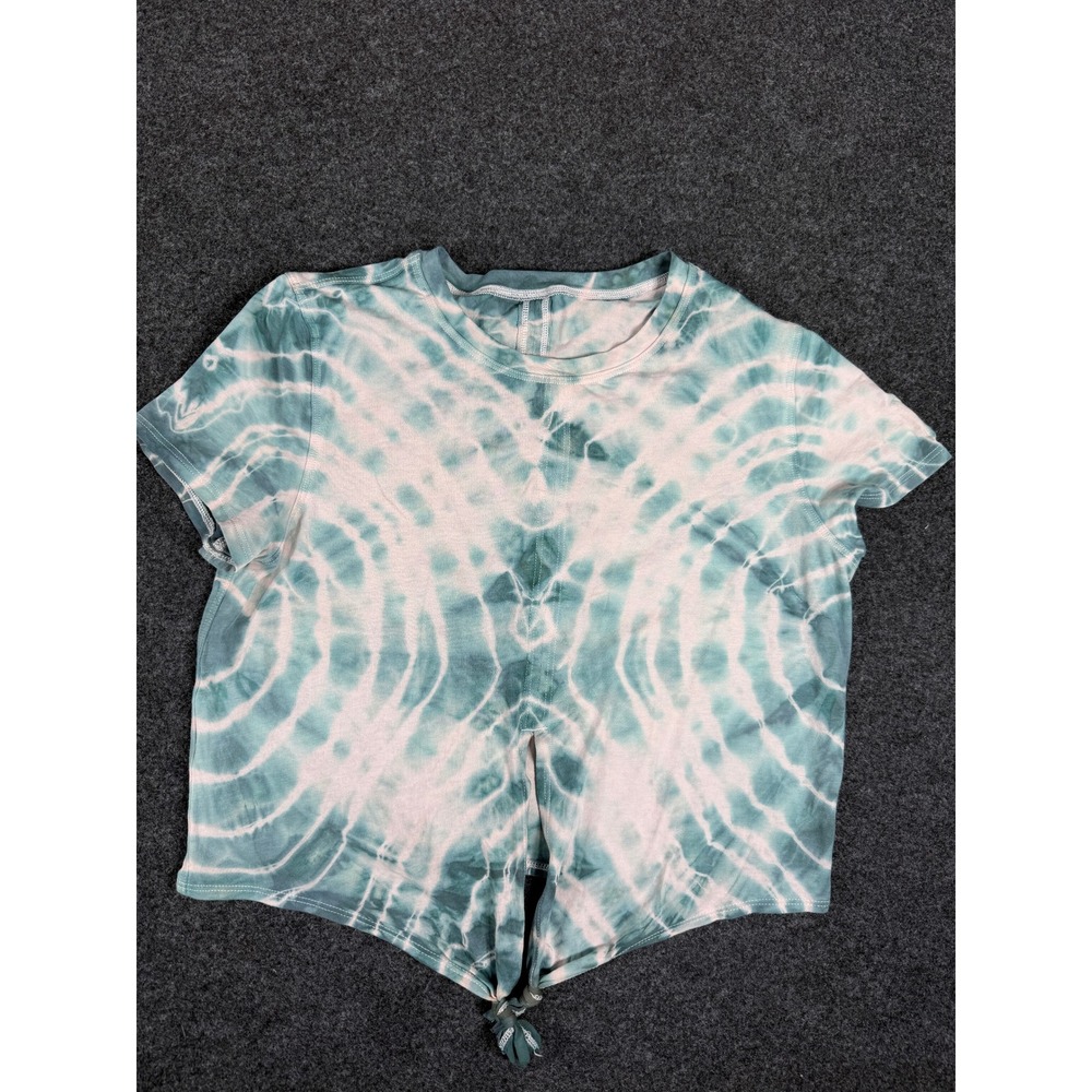 Lululemon All Sport Tie Front Shirt Size 6 CUSTOM Tie Dye Teal Cotton OOAK Yoga - Picture 3 of 7
